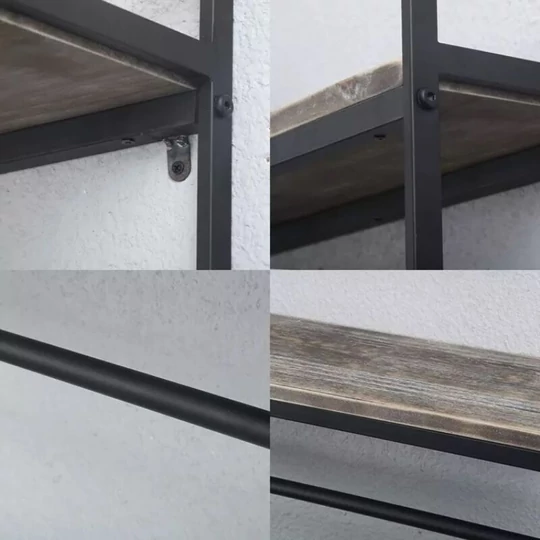 Elite® dvojposchodová polica s čiernym kovovým rámom a držiakom na uteráky, police s dreveným efektom - 62 cm