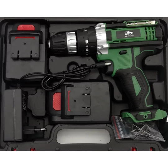 Súprava akumulátorového vŕtacieho kladiva a skrutkovača Elite® s 2 20V Li-ion batériami + 28 príslušenstvom v kufri E-CHD20-28B