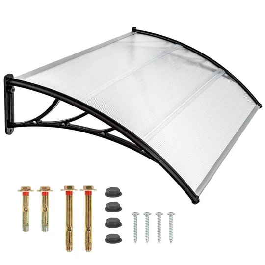 Plastová extra ľahká priesvitná strieška s upevňovacími prvkami 120 x 90 cm, čierny rám