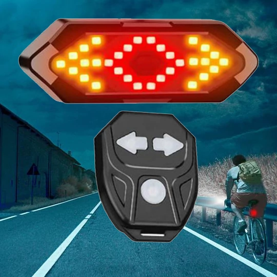 Batériové zadné LED svetlo na bicykel s indikátorom, zvukovými a svetelnými signálmi, diaľkové ovládanie