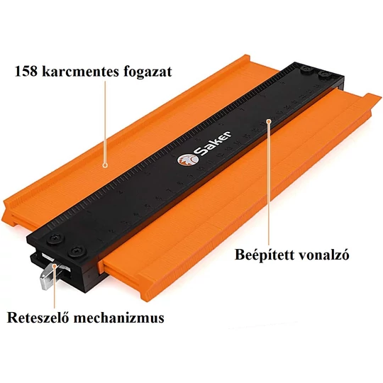 Kontúrovanie, meranie obrysov, šablóna na kopírovanie profilu so zabudovaným pravítkom, 12 cm