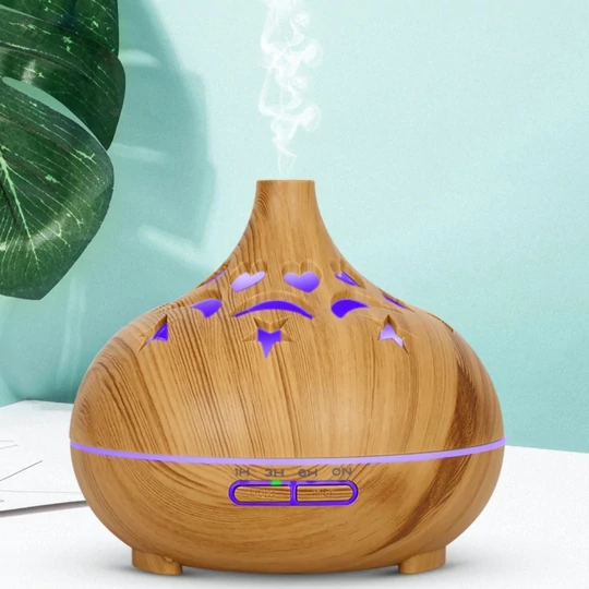 Aromaterapeutický odparovač s efektom dreva, ultrazvukový zvlhčovač vzduchu, difuzér vône s diaľkovým ovládaním - v tvare cibule, svetelný vzor