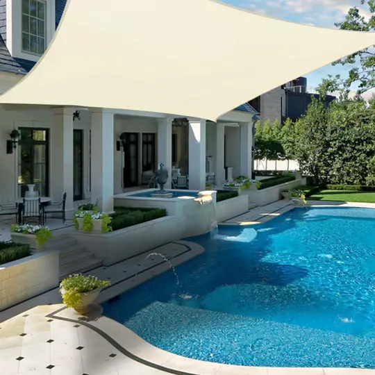 Slnečná plachta - tienidlo na terasu, balkón a záhradu 4x4 m béžová - polyester (nepremokavá)