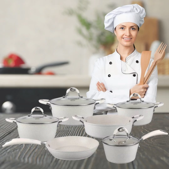 10-dielna súprava sada riadu Royalty Line so sklenenou pokrievkou, mramorový povrch, rl-5010crm, biela