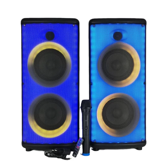 Bluetooth karaoke reproduktor napájaný batériou s mikrofónom, diaľkovým ovládaním a LED svetlami