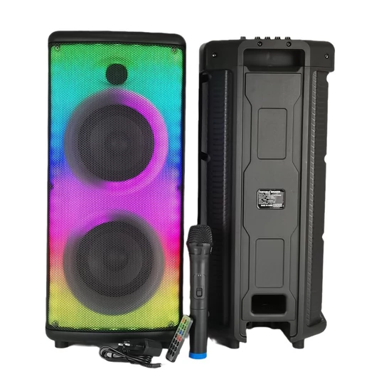 Bluetooth karaoke reproduktor napájaný batériou s mikrofónom, diaľkovým ovládaním a LED svetlami