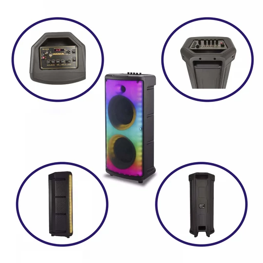 Bluetooth karaoke reproduktor napájaný batériou s mikrofónom, diaľkovým ovládaním a LED svetlami