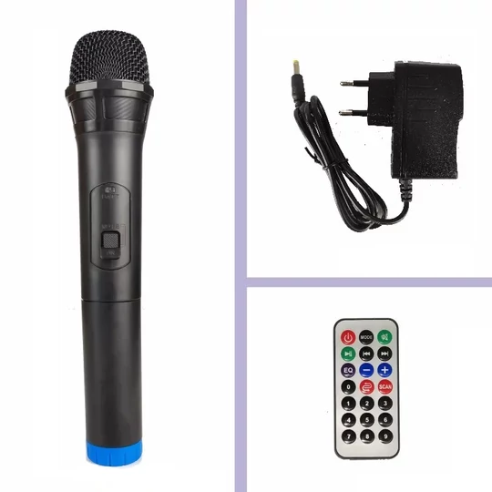 Bluetooth karaoke reproduktor napájaný batériou s mikrofónom, diaľkovým ovládaním a LED svetlami