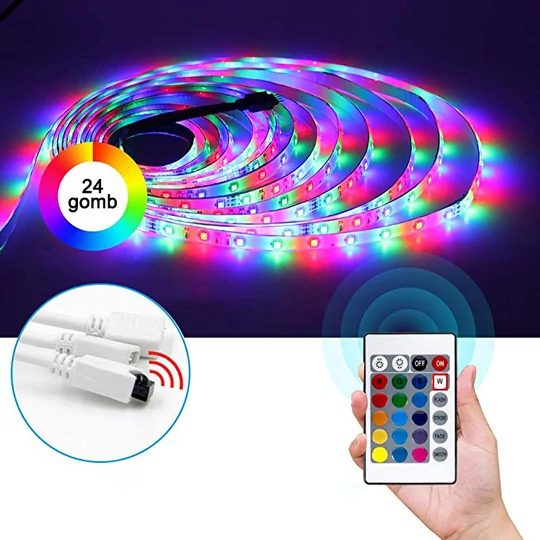 5 metrový vodotesný RGB LED pásový set s diaľkovým ovládaním a napájaním