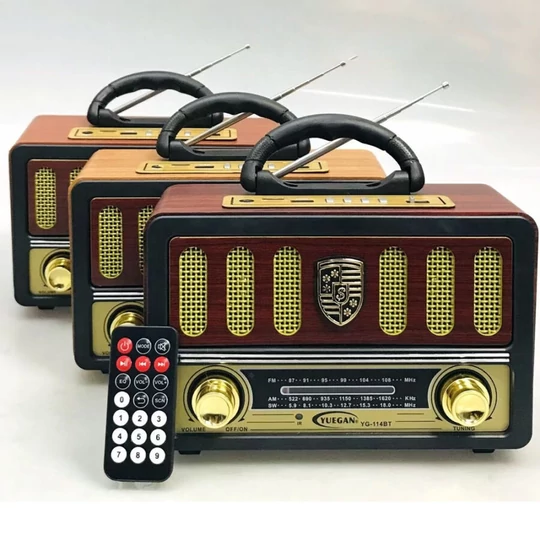 Rádio FM/AM/SW napájané z batérie s pripojením USB a AUX, MP3 prehrávač s diaľkovým ovládaním, svetlohnedá farba