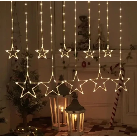 160 led 8 program LED svetelný záves s vianočnými, hviezdnymi postavičkami, 3 metre - teplá biela