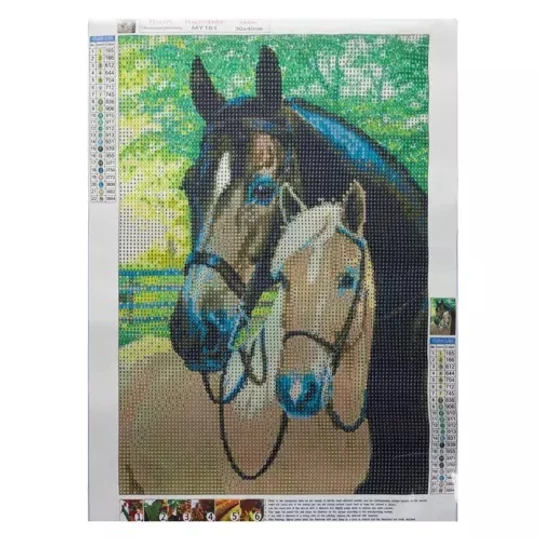 Diamantová mozaiková výšivka, kone, 5 rozmerov, 30 × 40 cm, viacfarebná