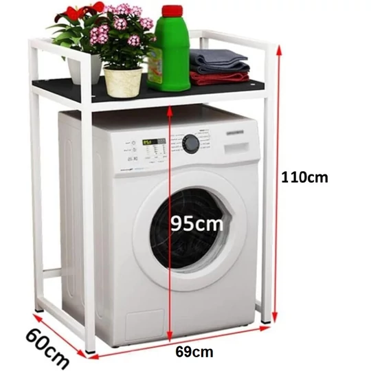 Elite Home® pevná kovová kúpeľňová polička s drevenou policou nad práčkou, biela - 110 cm