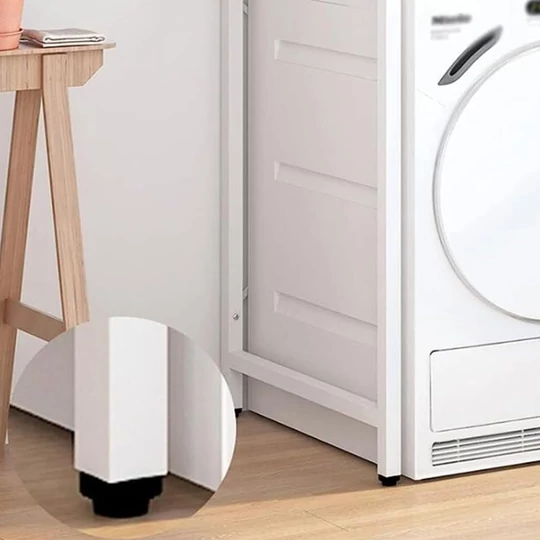 Elite Home® pevná kovová kúpeľňová polička s drevenou policou nad práčkou, biela - 110 cm