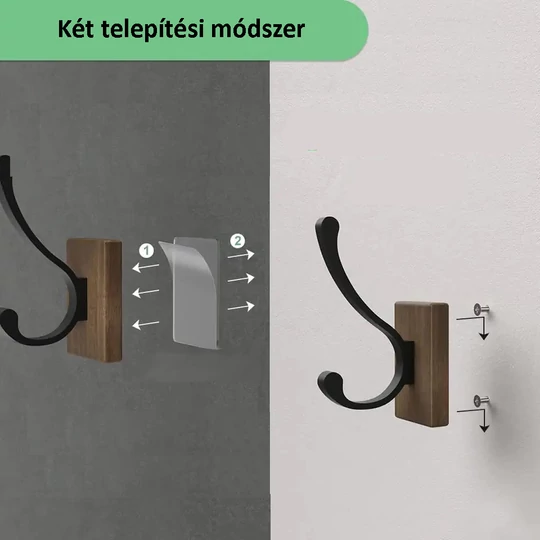 Elite Home® 4-dielna sada rustikálnych vešiakov, drevo + hliník, s obojstranným lepidlom a skrutkami