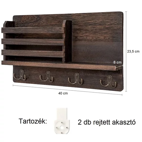 Elite Home® Nástenný rustikálny drevený držiak na kľúče a dokumenty
