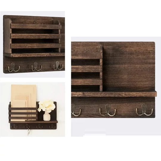 Elite Home® Nástenný rustikálny drevený držiak na kľúče a dokumenty