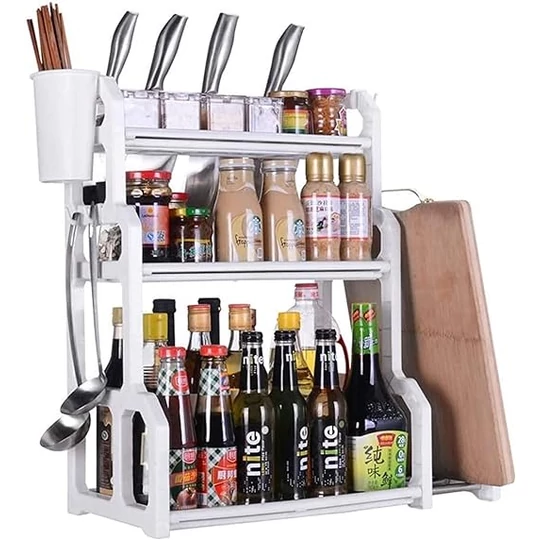 Elite Home® trojstupňová kuchynská organizérska polica s háčikom a držiakom na nože