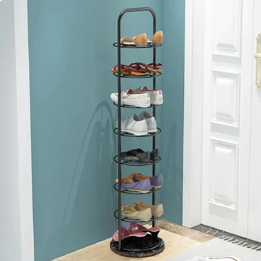 Elite Home® 7-poschodový regál na topánky, oceľový rám, podstavec z umelého kameňa, čierny 