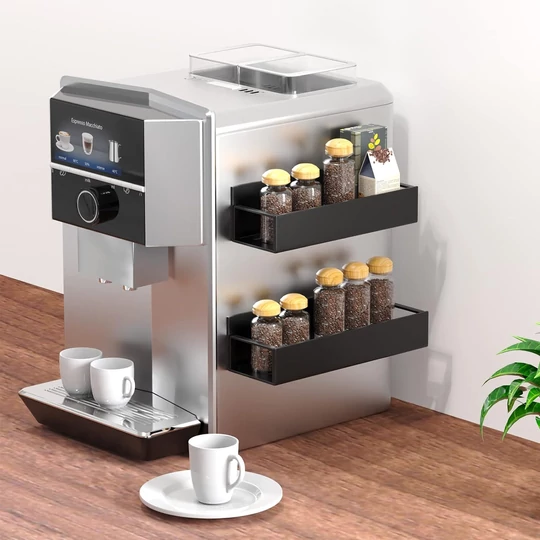 Elite Home® magnetická kovová polica, kuchynský úložný systém pre chladničku, mikrovlnnú rúru, práčku, 4 ks, čierna