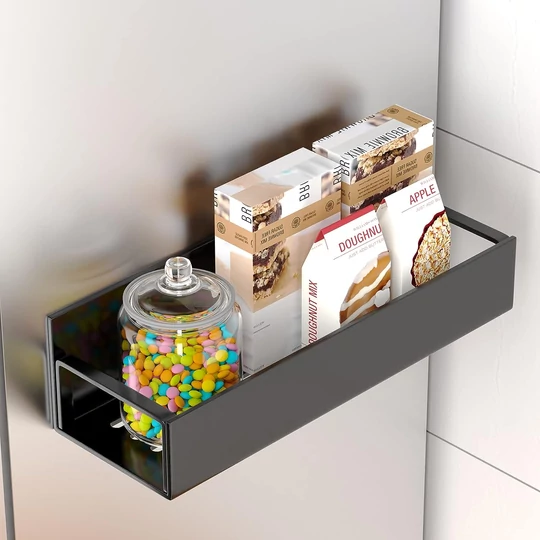 Elite Home® magnetická kovová polica, kuchynský úložný systém pre chladničku, mikrovlnnú rúru, práčku, 4 ks, čierna