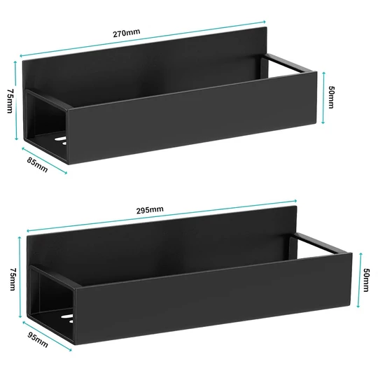 Elite Home® magnetická kovová polica, kuchynský úložný systém pre chladničku, mikrovlnnú rúru, práčku, 4 ks, čierna