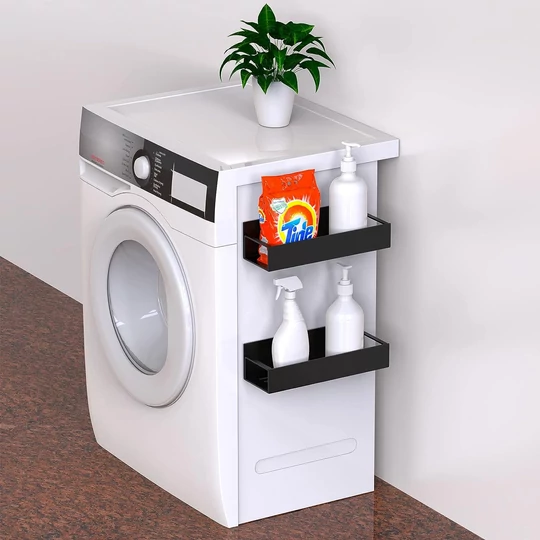 Elite Home® magnetická kovová polica, kuchynský úložný systém pre chladničku, mikrovlnnú rúru, práčku, 4 ks, čierna
