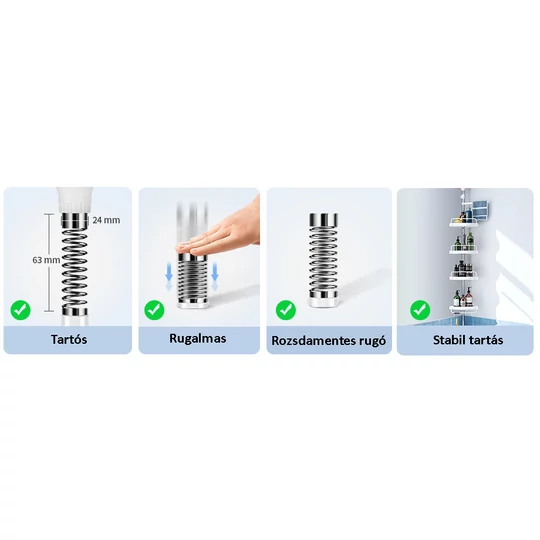 Elite Home® teleskopická sprchová polička 100–260 cm, 4-policová kúpeľňová úložná jednotka s vešiakom na uteráky a háčikom