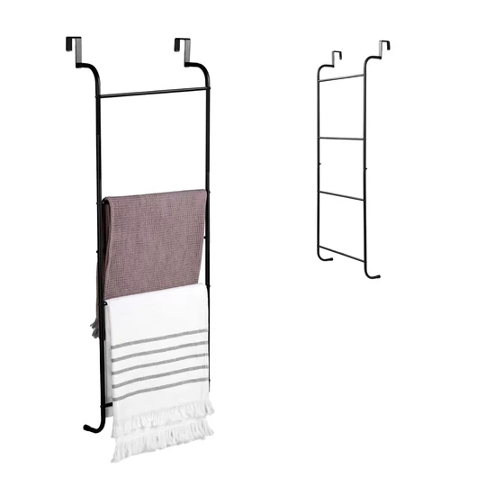 Elite Home® vešiak na uteráky do kúpeľne na dvere, sušiak na bielizeň, 4-stupňový kovový rebrík, matná čierna