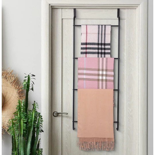 Elite Home® vešiak na uteráky do kúpeľne na dvere, sušiak na bielizeň, 4-stupňový kovový rebrík, matná čierna