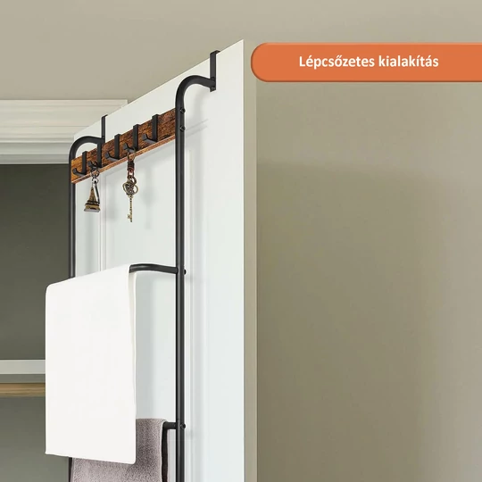 Elite Home® 5-úrovňová kovová kúpeľňová polica, vešiak na uteráky s 5 vešiakmi, zavesenie na dvere