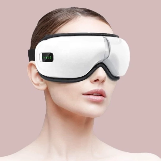 Prenosný, inteligentný masážny prístroj na oči s technológiou bluetooth, s funkciou zahrievania a hudbou, biely