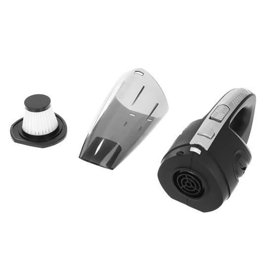 Bezdrôtový, vysokovýkonný ručný vysávač do auta s HEPA filtrom, akumulátorom, nabíjateľný cez USB-C konektor, so 4 ks hlavicami, hadicou a taškou na prenášanie