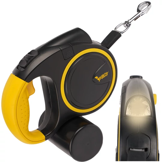 Automatická brzda na vodítku pre psov s hmotnosťou 10–25 kg, s LED baterkou, držiakom na vrecká, dĺžka 5 m