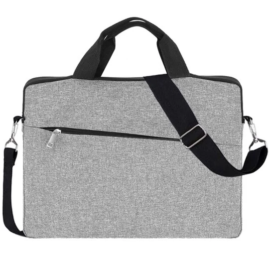 Taška na notebook pre 12-14" notebook alebo tablet, taška cez rameno, zapínanie na zips, látka, sivá