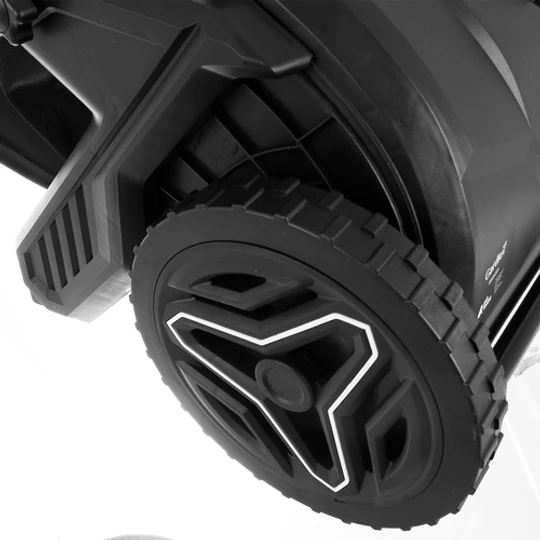 Ruční sběrač listí a trávy s nastavitelnou rukojetí, fungující na principu rotačního mechanismu, s nádobou o objemu 100 l a držákem pro upevnění na zeď