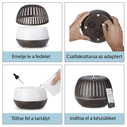 Aroma zvlhčovač vzduchu s efektom dreva, 7 farieb, diaľkové ovládanie, tmavohnedý