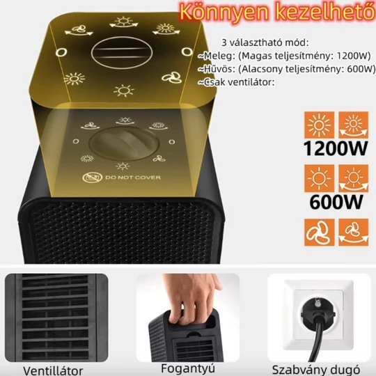Stolný sálavý ohrievač, ventilátor s oscilačnou funkciou, 1200 W