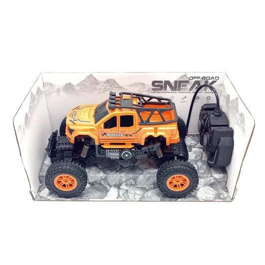 Rádiom riadené terénne pretekárske auto, 1:16, so svetelnými efektmi, funkcia driftovania v teréne, oranžové