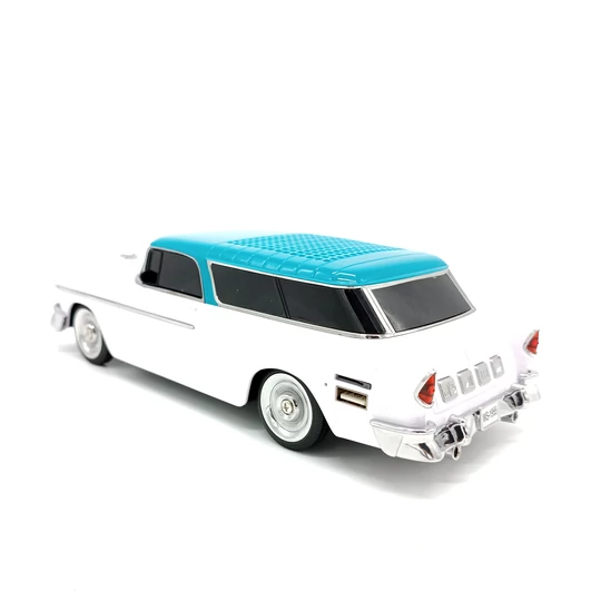 WSTER 1955 Reproduktor Bluetooth v tvare Chevrolet Nomad, port USB, slot na kartu TF, biely