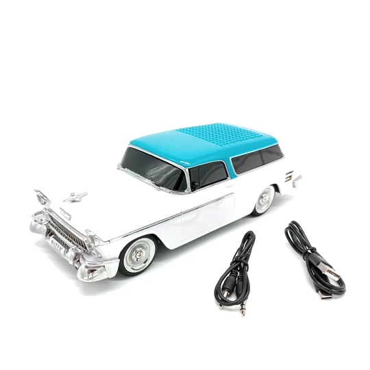 WSTER 1955 Reproduktor Bluetooth v tvare Chevrolet Nomad, port USB, slot na kartu TF, biely