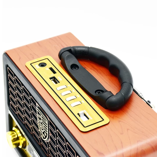 Rádio FM/AM/SW napájané z batérie s pripojením USB a AUX, MP3 prehrávač s diaľkovým ovládaním, svetlohnedá farba