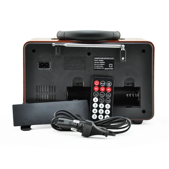 Rádio FM/AM/SW napájané z batérie s pripojením USB a AUX, MP3 prehrávač s diaľkovým ovládaním, svetlohnedá farba