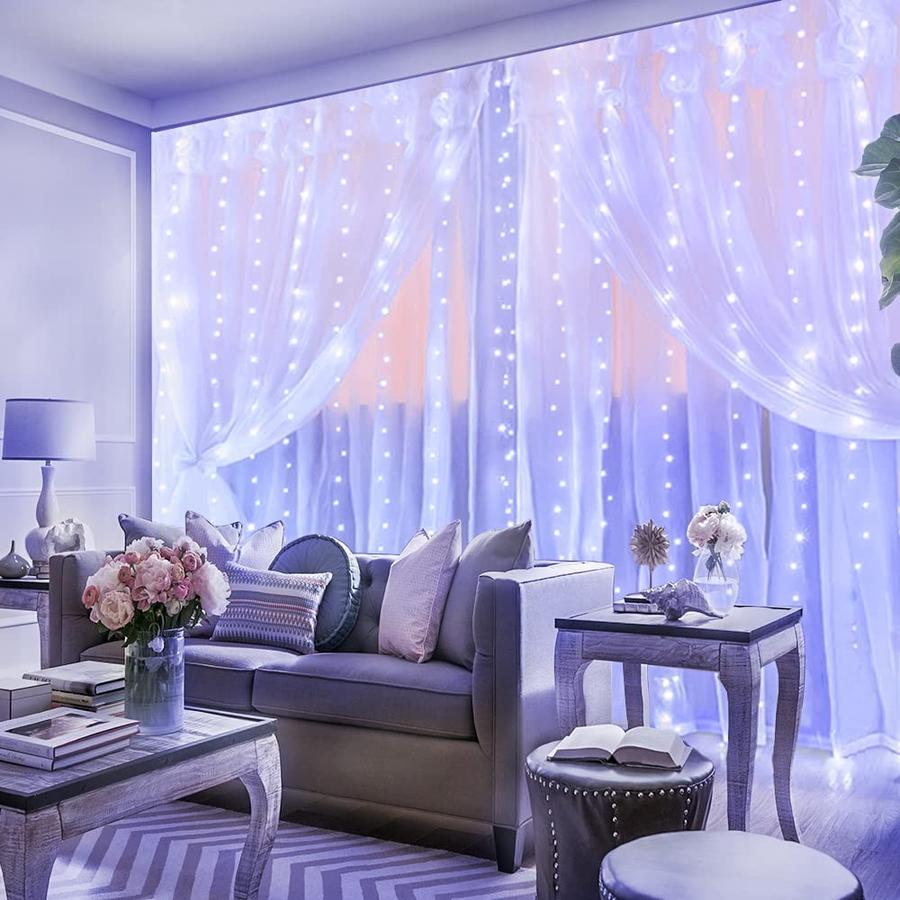 Svetelný záves LED 3x2,8 m, 8 programov, vnútorný a vonkajší, nastaviteľný - studená biela