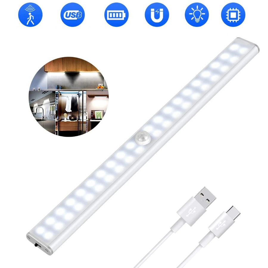 Viacúčelové magnetické svetlo LED so senzorom pohybu a zabudovanou batériou, 40 cm