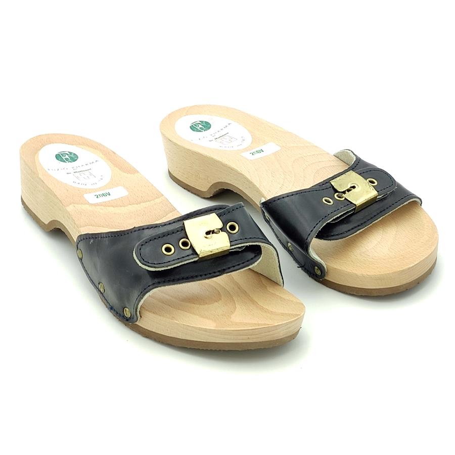 Talianske anatomické papuče s prackou, pravá koža, tmavomodré, 36