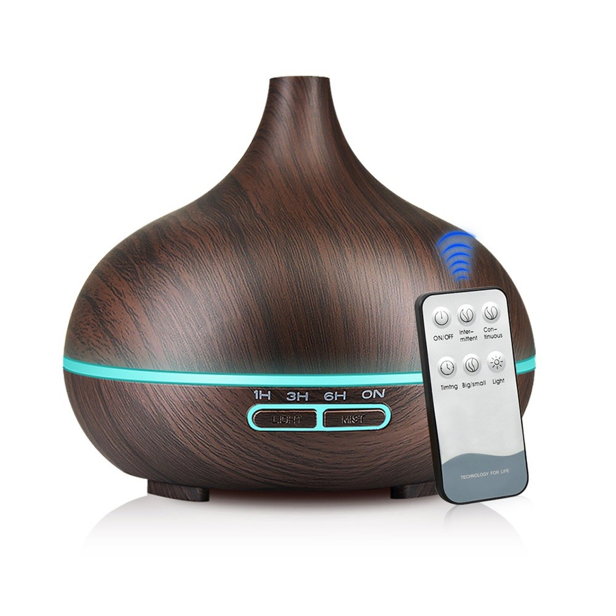 Aromaterapeutický odparovač s efektom dreva, ultrazvukový zvlhčovač vzduchu, diaľkové ovládanie vône - tmavohnedá cibuľa