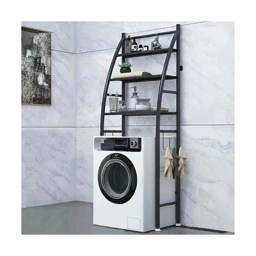 3-poschodový kovový regálový systém do kúpeľne nad práčku, sušičku alebo toaletu, čierny – 166 cm (plachta)