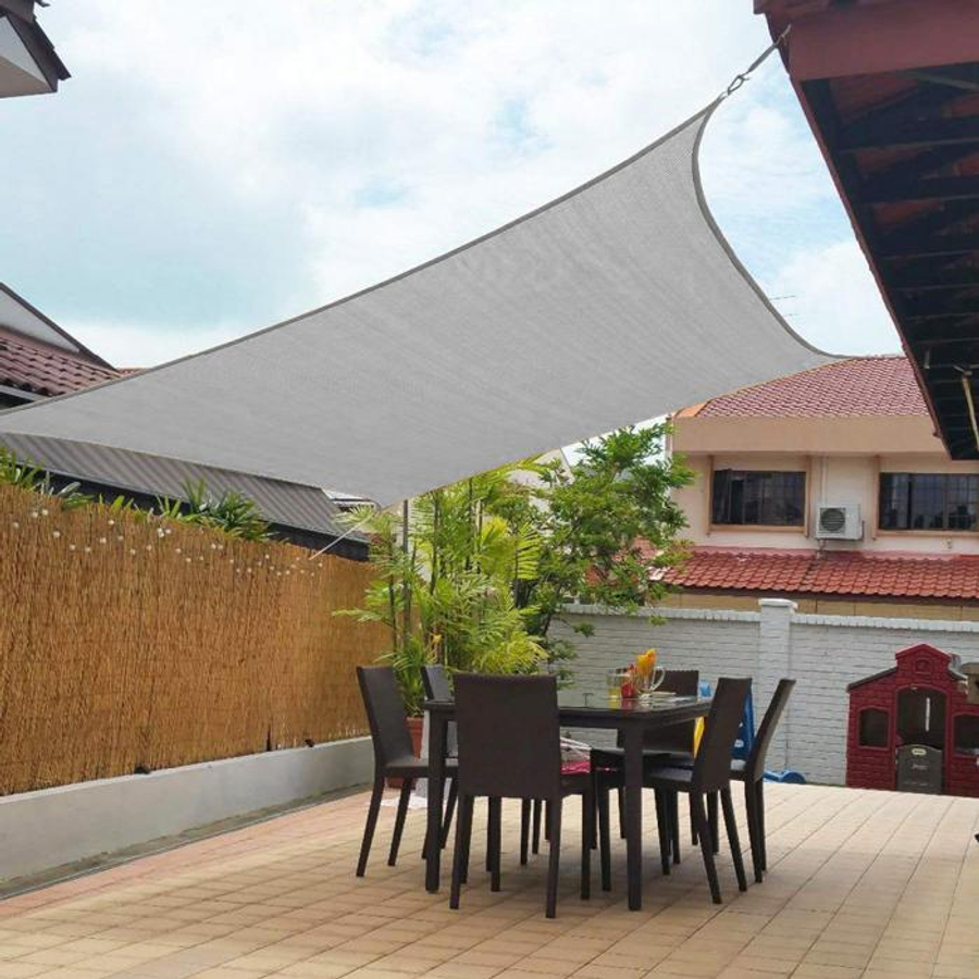 Slnečná plachta - tienenie na terasu, balkón a záhradný štvorec 5x5 m v grafitovo sivej farbe - pevný materiál HDPE