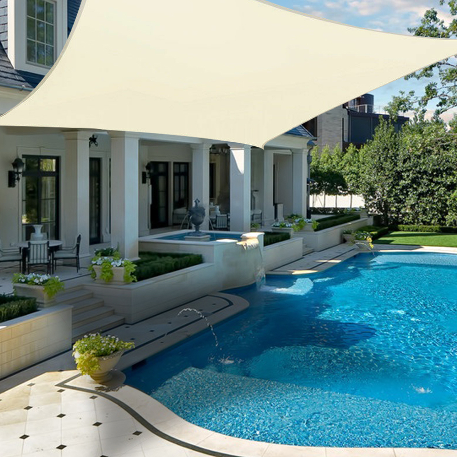 Slnečná plachta - tienidlo na terasu, balkón a záhradu 5x5 m béžová - polyester (nepremokavá)